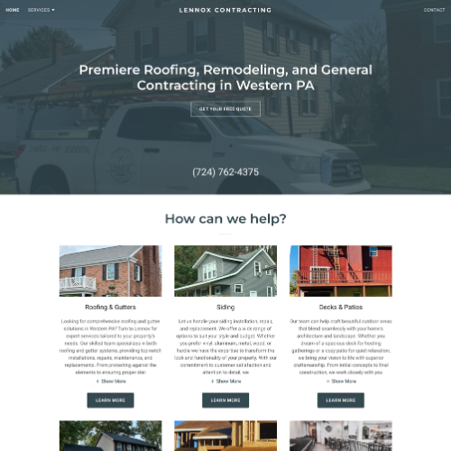 Lennox Contracting website hero